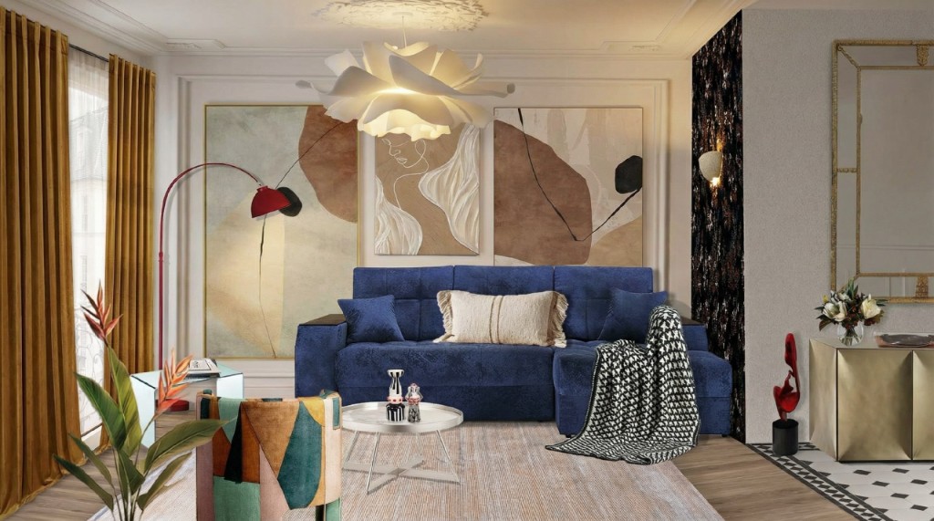 3D-коллаж гостиной, собранный в Adobe Photoshop